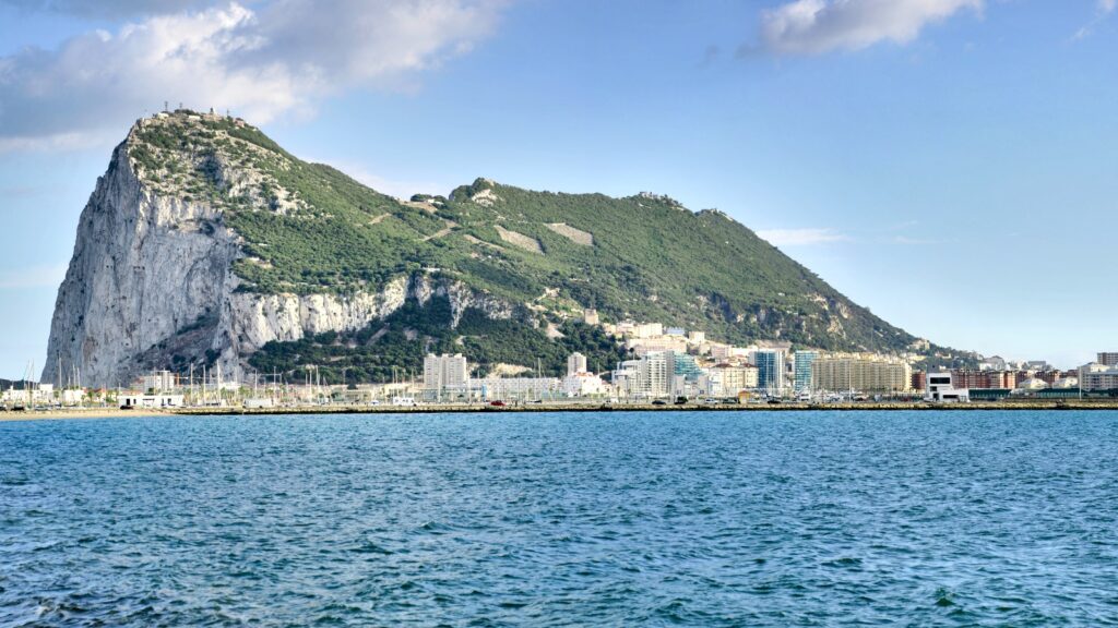 Rock of Gibraltar from the ferry going from Spain to Morocco